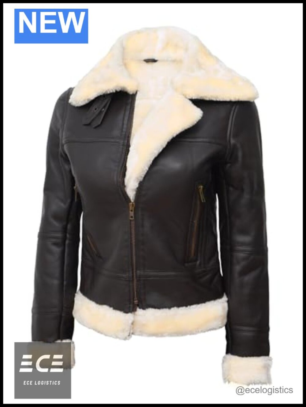 Lambskin Leather Shearling Jacket Women Aviator Sherpa Collar Zip Coat